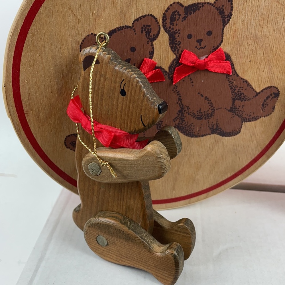 Set of 2 Teddy Bear Bentwood Boxes & Wooden Christmas Ornament - Picture 2 of 9